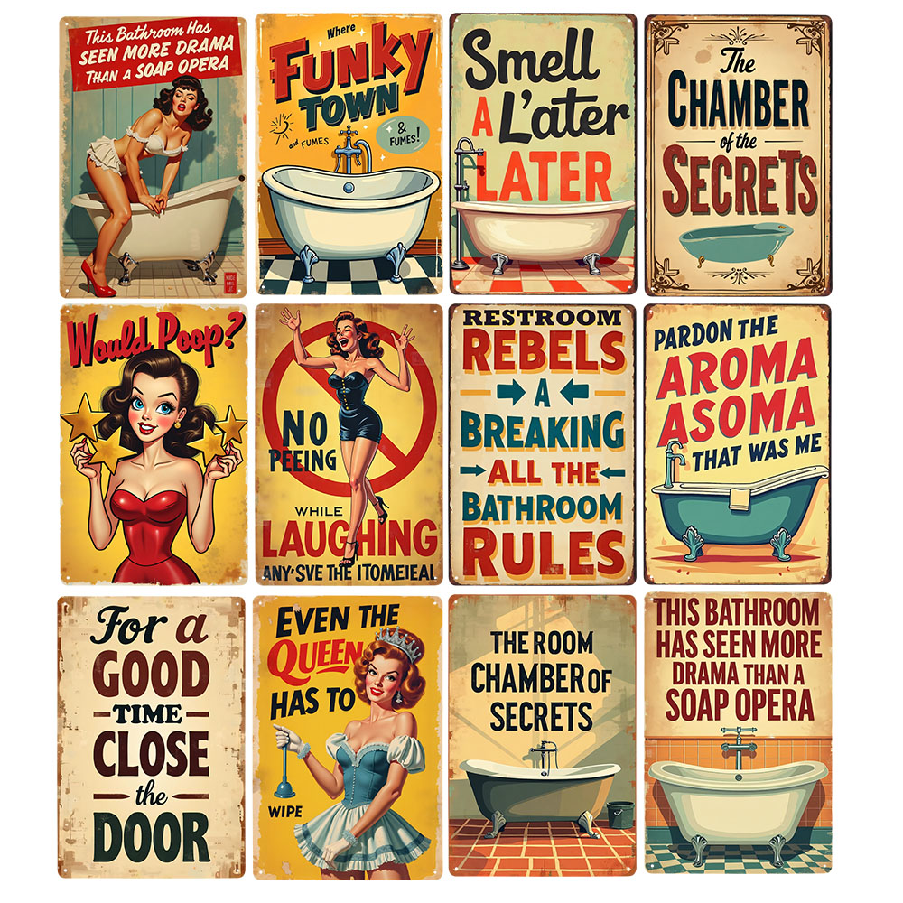 Home Bathroom Rules - Grappige Badkamer Regels Vintage Metalen Bord