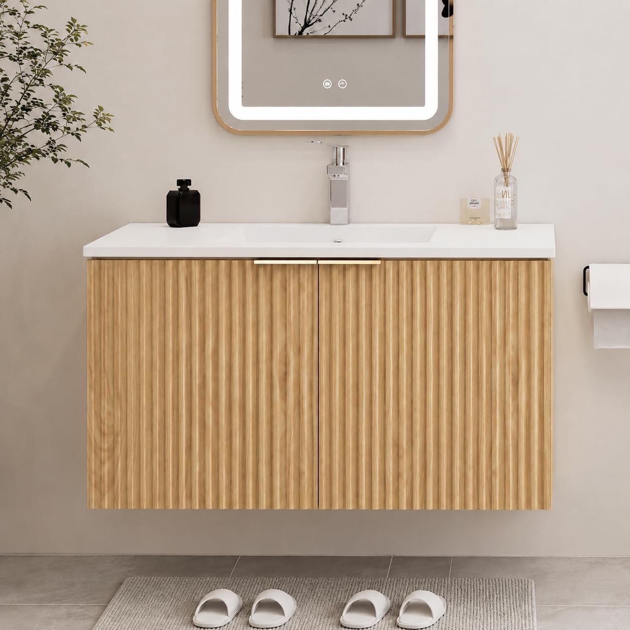 Home Bath - Moderne zwevende badkamermeubel met golvende, gestructureerde