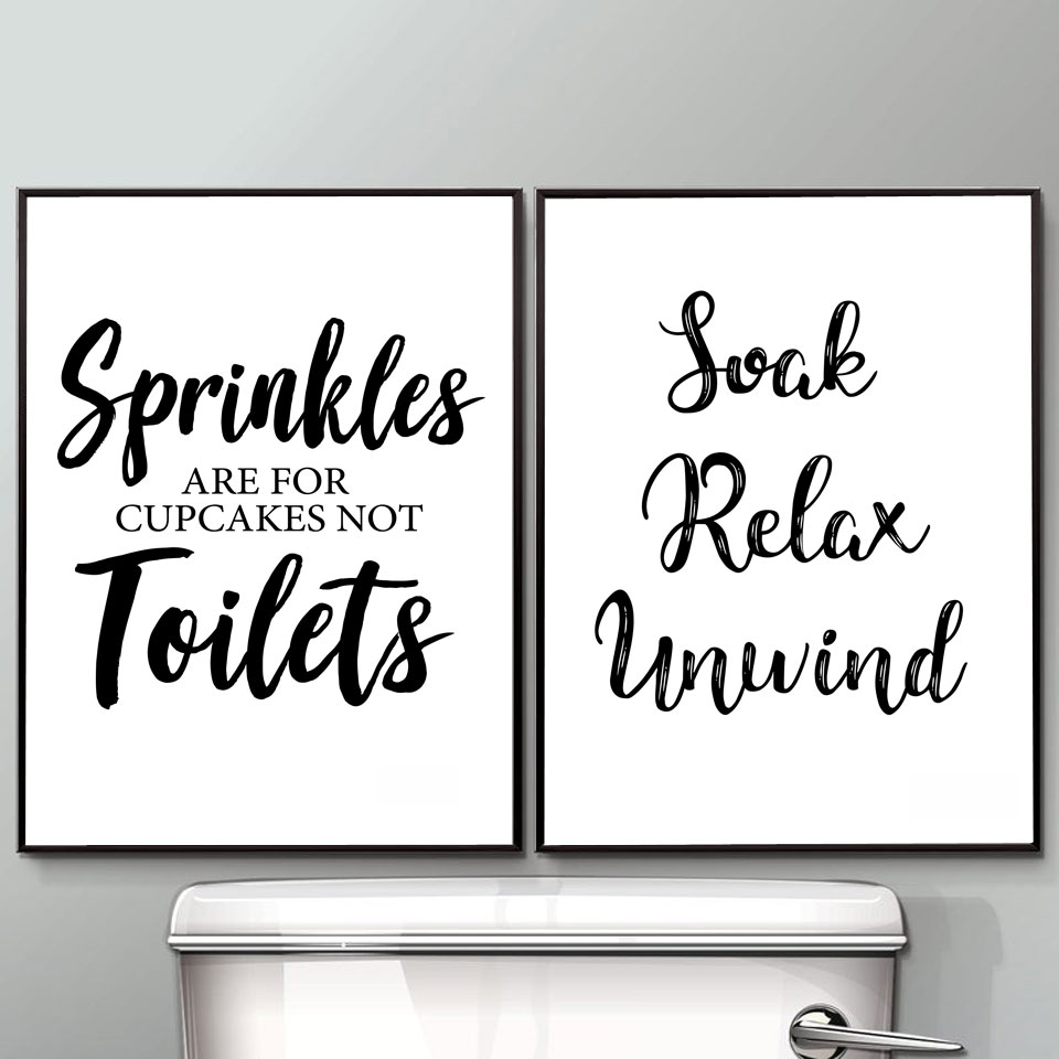 Home Bathroom Rules - Wall Art Canvas Schilderij Grappige Badkamer