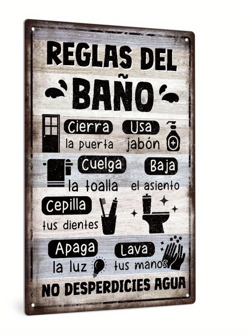 Home Bathroom Rules - Spaans vintage badkamerregels metalen bord |