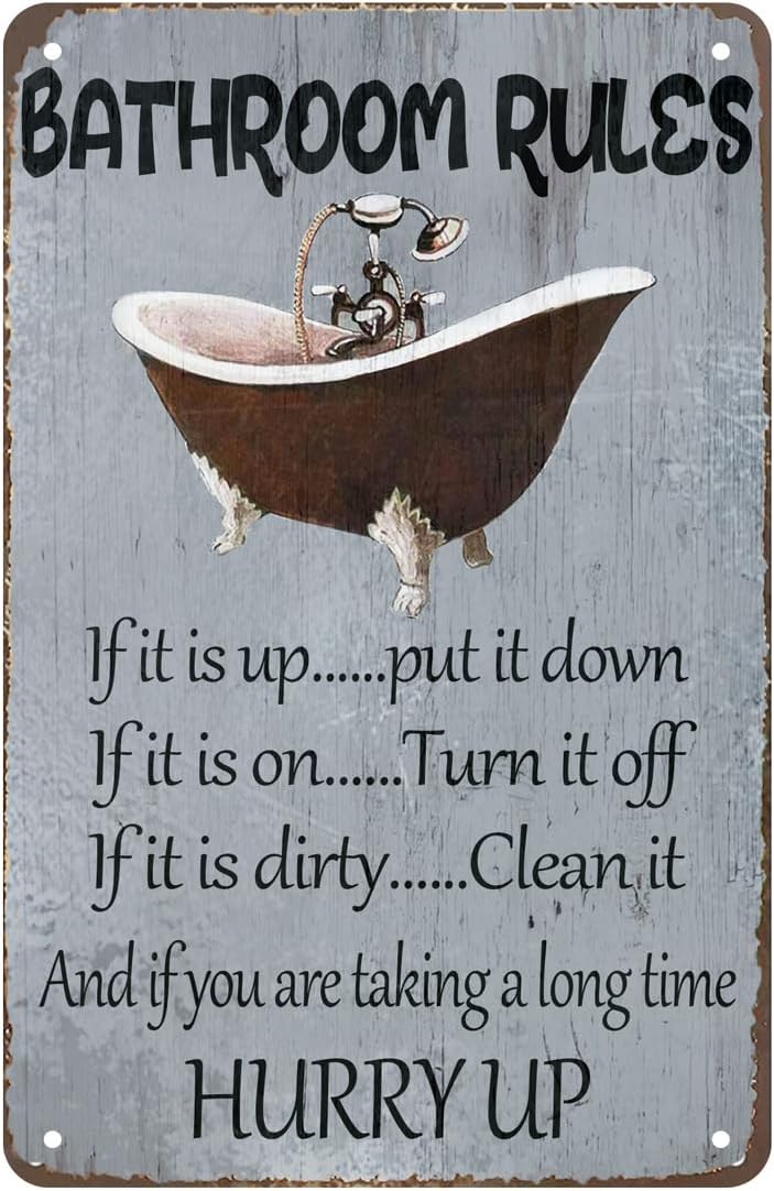 Home Bathroom Rules - Badkamerregels Bord Grappig Retro Vintage Metalen