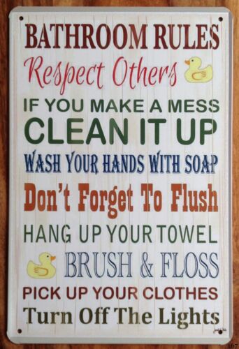Home Bathroom Rules - METALEN TIN BORD PLAQUE Badkamerregels Vintage