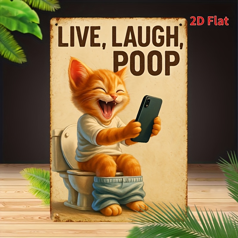 Home Bathroom Sign - Grappige kat op toilet metalen muur