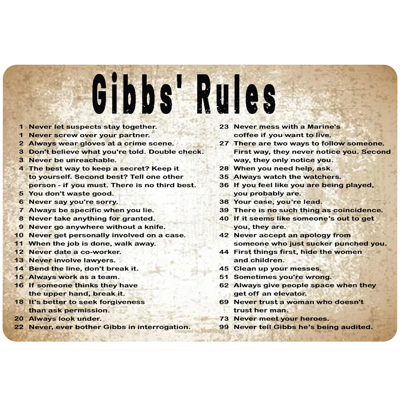 Home Bathroom Rules - Gibbs Rules Metalen Tinbord Retro Poster
