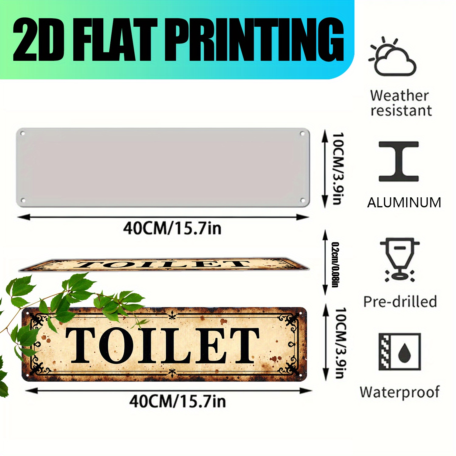 2D plat, vintage aluminium muu - Home Bathroom Sign recensie en prijs