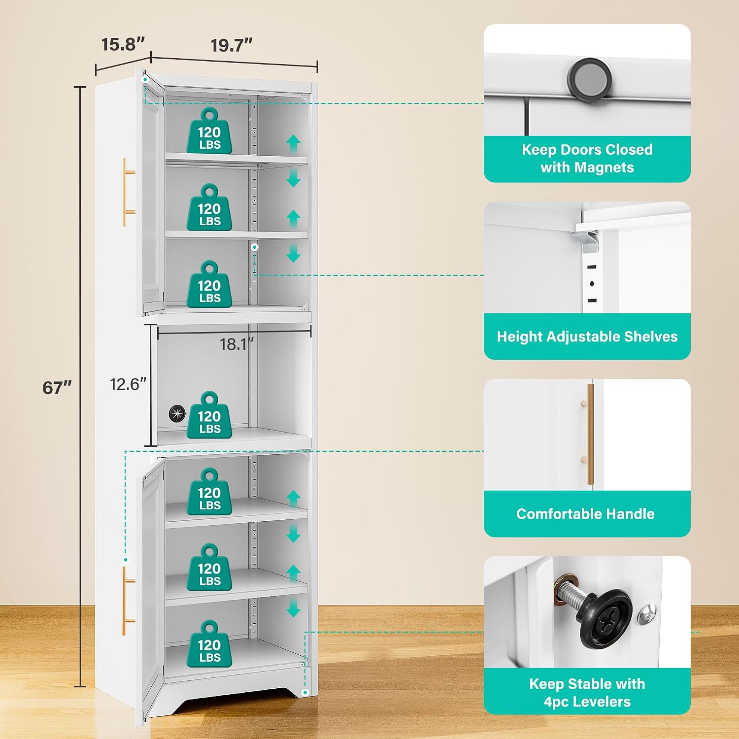 67 inch hoge smalle opbergkast - Home Bathroom Door recensie en prijs